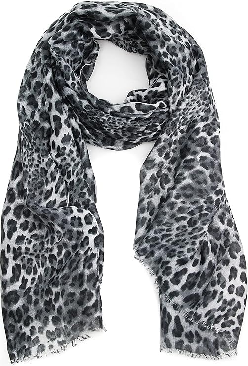 Damen Schal mit Leopard Muster Zeitloses Design, Bandana oder Tuch, Schwarzer und weißer Leopardendruck Elegante Accessoires für Herbst, Winter & Sommer