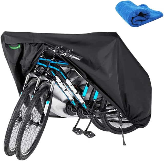 Bike Cover, Bicycle Covers Outdoor Storage Waterproof for 2 Bikes, 79x30x43" 210D Oxford Bike Tarp with Towel & Storage Bag