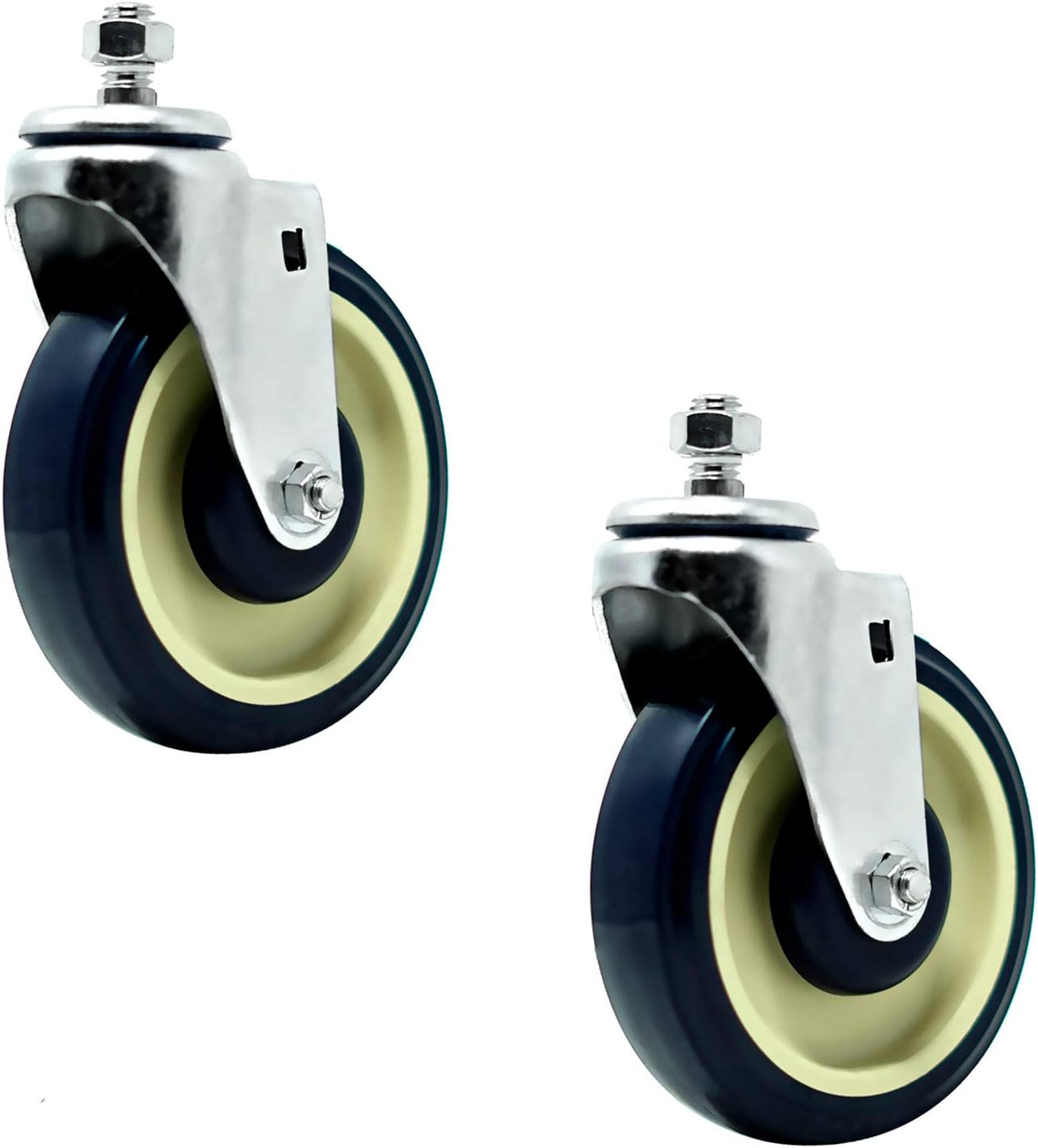 SY America 5" 2 Pack Polyurethane Stepped and Full Tread Face w/Double Ball Bearing Shopping Cart Caster Wheel with Bolts 500 lbs Total Capacity (5 inches Pack of 2, Dark Blue Beige)