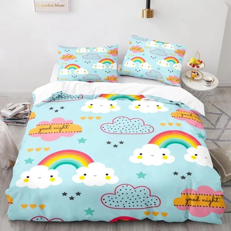 Funda nórdica cian de microfibra 155x220 cm para cama de 90 con un diseño infantil de arco iris