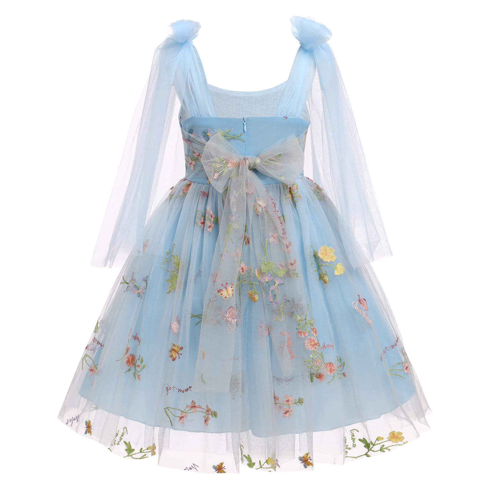 ABEHIK Robe de Fête d'anniversaire pour Enfants Filles Été avec Bretelles Spaghetti Broderie Floral Ruffle Tulle Poncho Wedding Dress