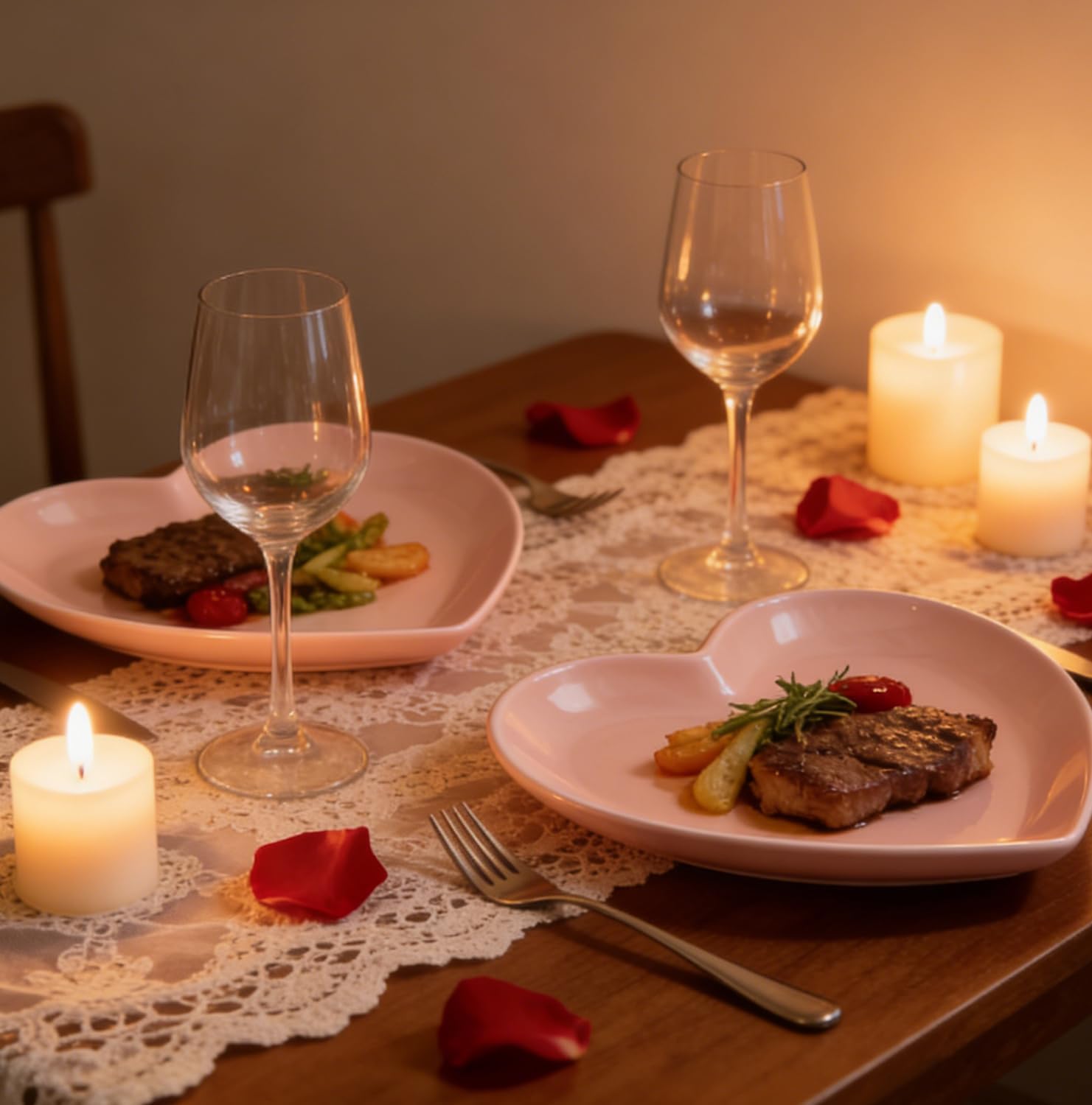 Heart Shaped Ceramic Dinner Plates, 9 Inch Porcelain Bowls Serving Dish Plate for Pasta Steak Pizza Salad Pancakes Microwave, Oven and Dishwasher Safe Plates, Set of 6