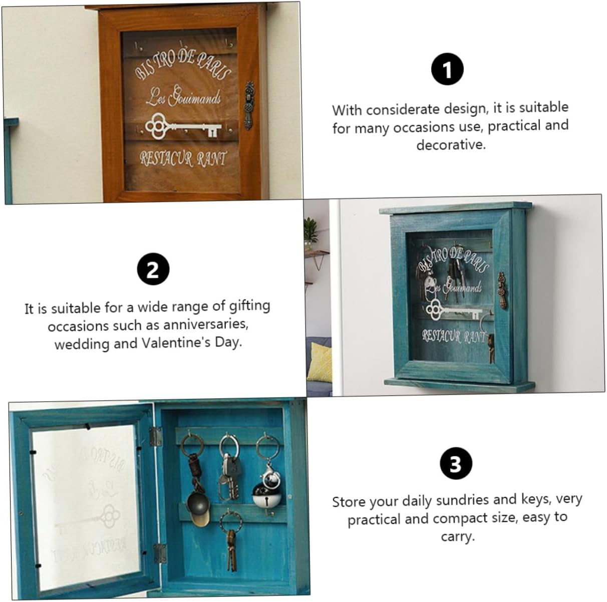 Zerodeko Vintage Key Holder Box Wall-Mounted Lock Box Organize Your Keys Home Decor