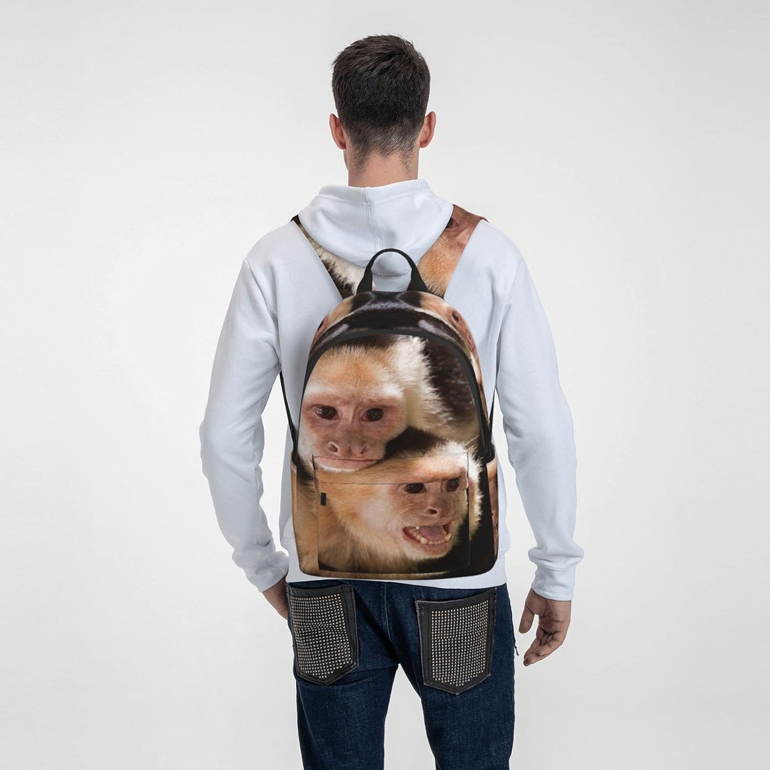 16 inch backpack 3D Animals Two Capuchin Monkey Laptop Backpack Full Print School Bookbag Shoulder Bag for Travel Daypack