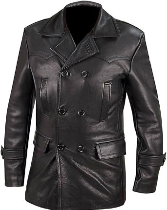 German Coat Peacoat Military WII Army U-Boat Coat Black Cowhide Leather jacket