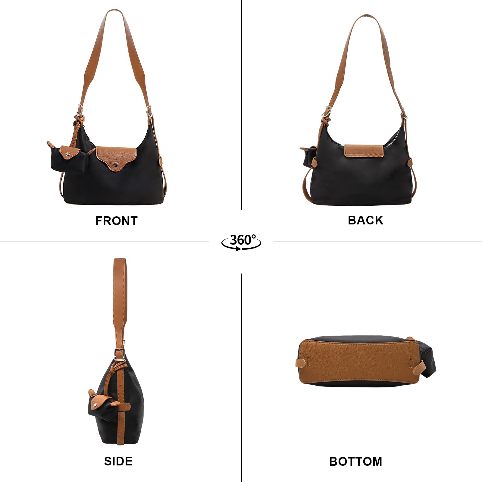 Long Keeper Borse a tracolla da donna piccola borsa hobo in nylon leggera borsa da viaggio borsa a tracolla borse a tracolla con mini sacchetto set