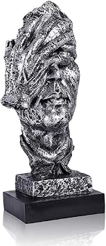 Lependor Abstract and Creative Desk Decorations The Thinker Statue, Hand & Face Statues and Sculptures for Home Living Room Decor - No See Silver
