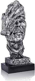 Lependor Abstract and Creative Desk Decorations The Thinker Statue, Hand & Face Statues and Sculptures for Home Living Room Decor - No See Silver
