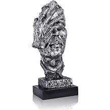LEPENDOR Abstract and Creative Desk Decorations The Thinker Statue - Handcrafted Silent Men Statues Resin Abstract Sculpture Office Home Decor Figurine Gift No See Silver