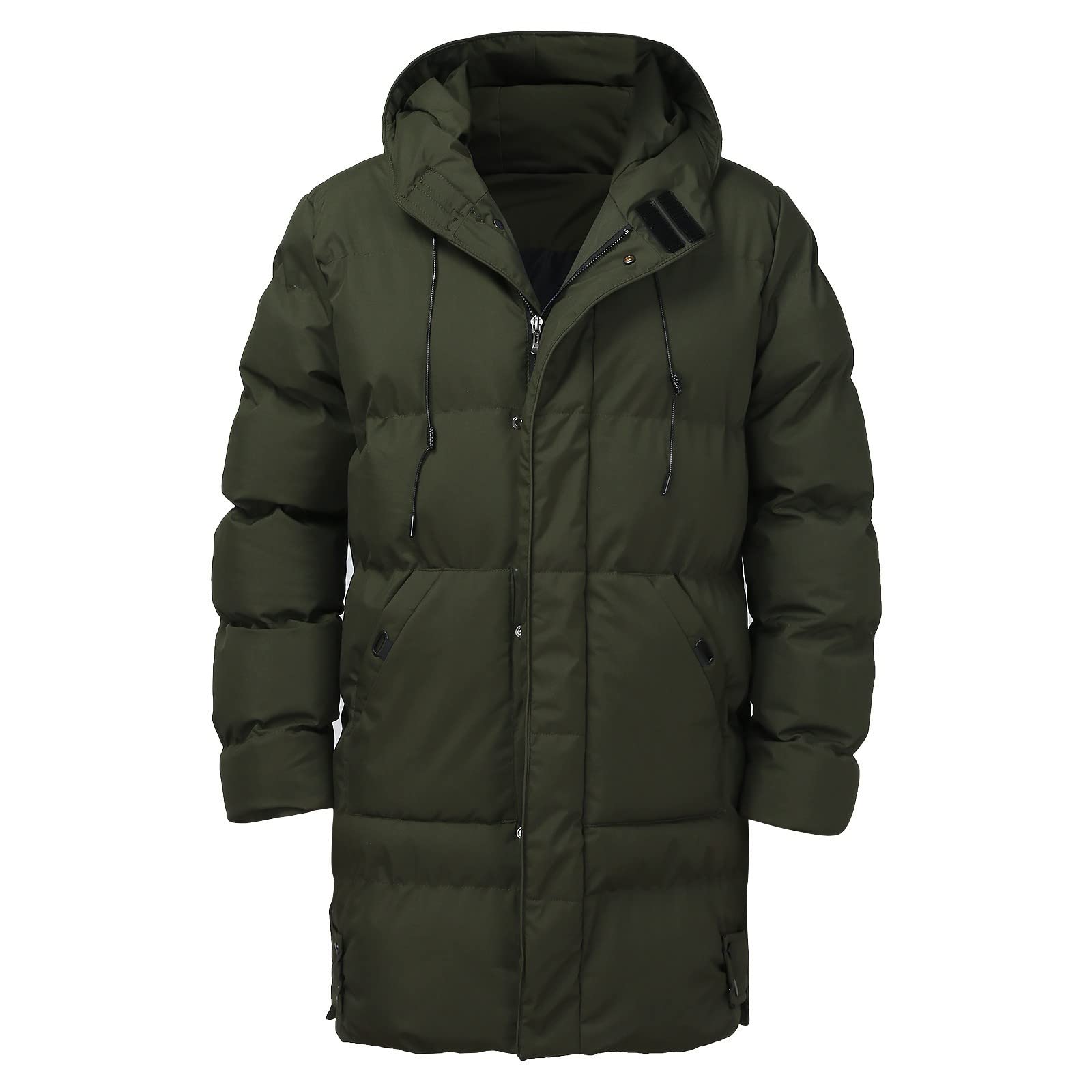 Piumino lungo da uomo con cappuccio – Giacche trapuntate da uomo eleganti casual tinta unita piumini da uomo a maniche lunghe con coulisse cappotti invernali lunghi impermeabili caldi parka con