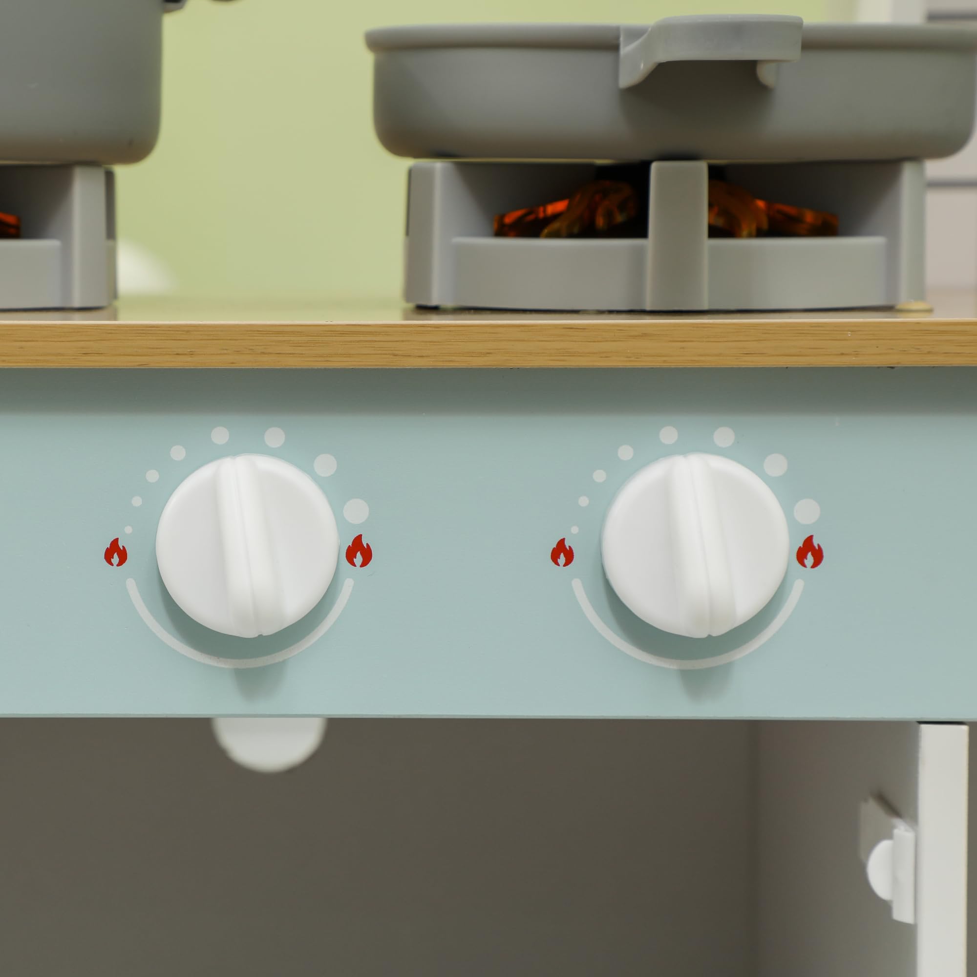 AIYAPLAY Cucina Giocattolo per Bambini da 3 Anni in Legno, Fornello con Luci e Suoni, Microonde, Macchina del Caffè, Macchina del Ghiaccio e Armadietti, Bianco