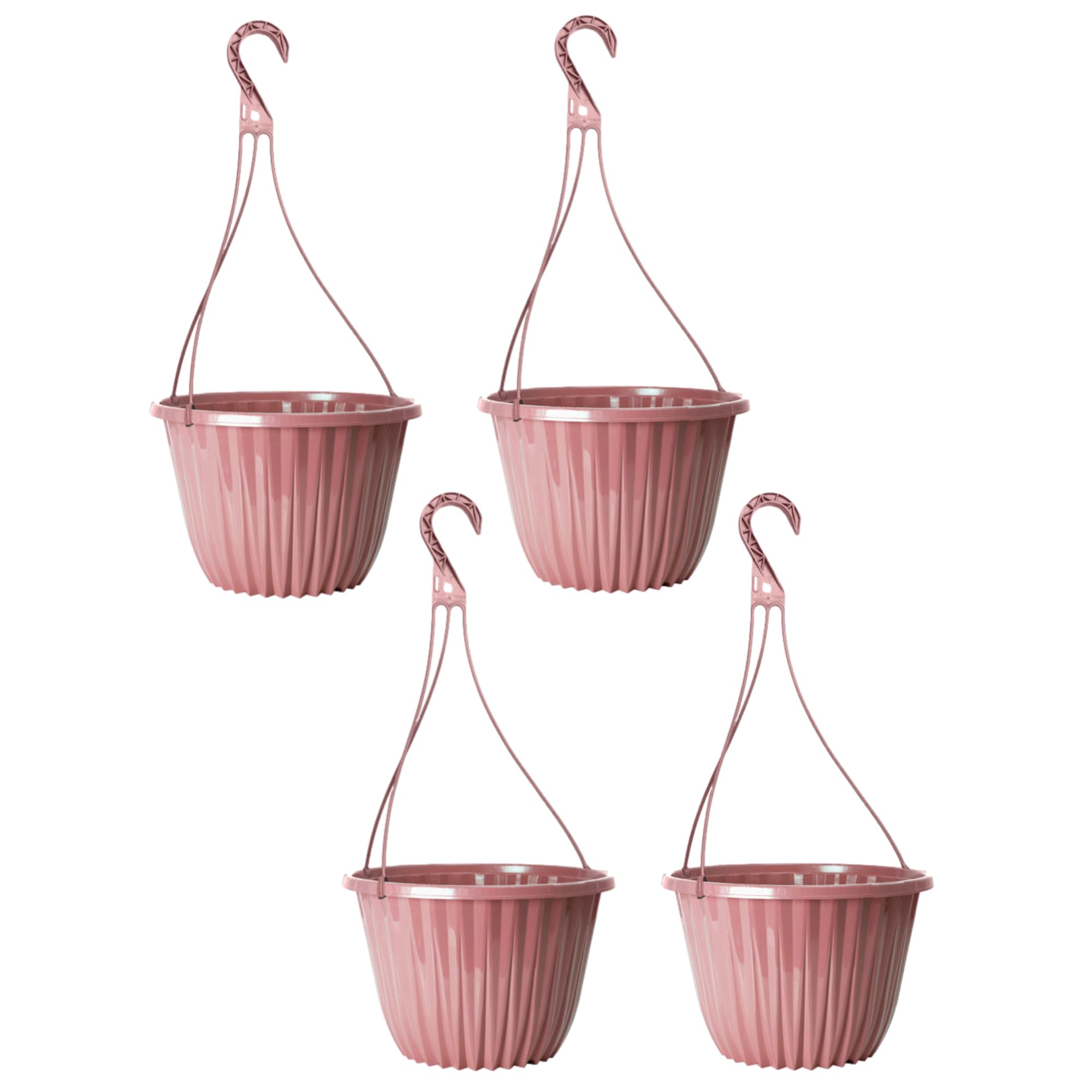 Fyne-Finds Yellow Plastic Pink Hanging Basket 27Cm, 11Inch Plant Pot 7L Home Garden Hook Hanger Planter Glossy, Drainage Hole, Uv & Frost Resistant (4)
