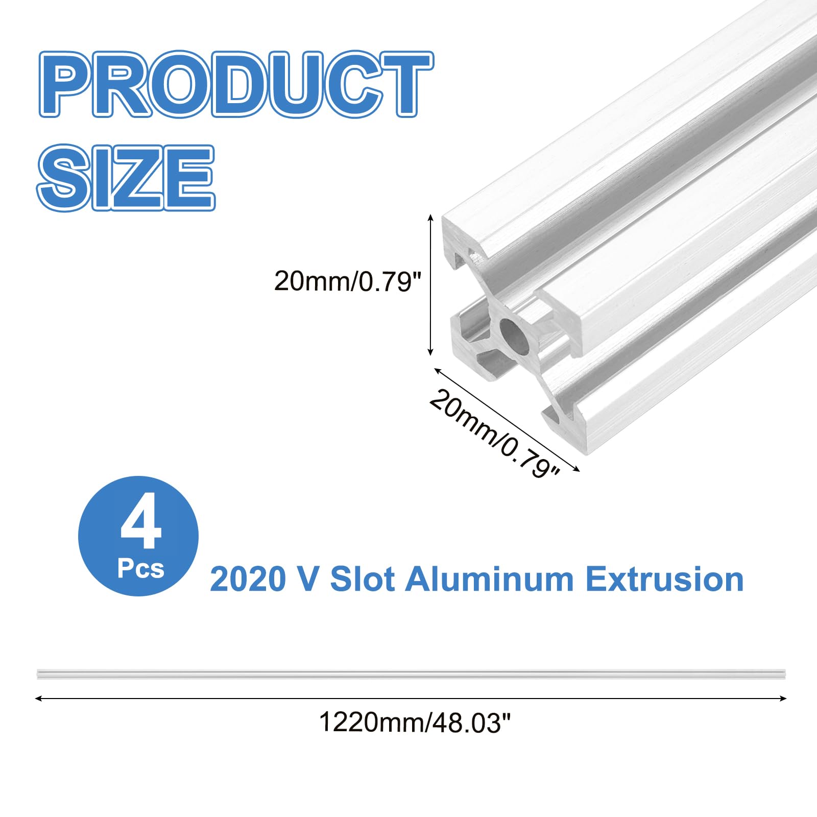 sourcing map 4 piezas de extrusión de aluminio 2020 con ranura en V, marco de perfil de riel lineal anodizado estándar europeo de 1220 mm para piezas de impresora 3D, proyectos de bricolaje CNC, color