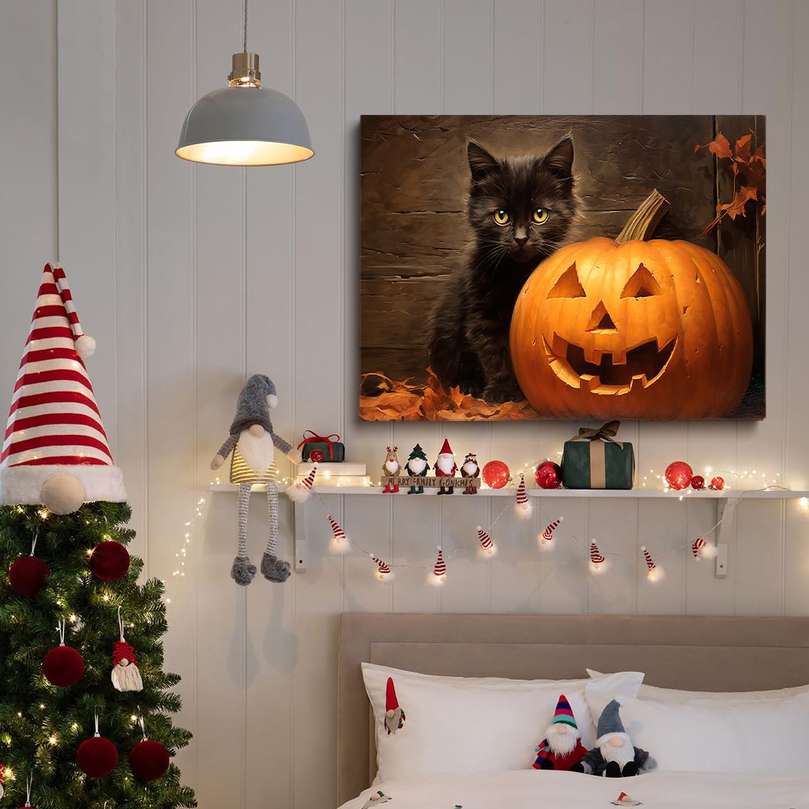 Halloween Duschvorhang Mit Gruseliger Schwarzer Katze & Kürbis – Badezimmer-Deko Für Die Horror-Nacht