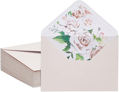 Sobres A7 marfil con forro floral para invitaciones de boda (5 x 7 pulgadas, paquete de 50)