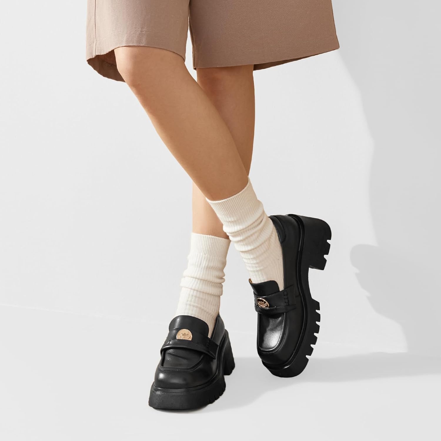 BEAU TODAY Chunky Loafers Women,Patent Leather Platform Loafers for Women,Lug Sole Slip On Penny Shoes,Comfortable Work Office Business Casual Dress Shoes - Image 2