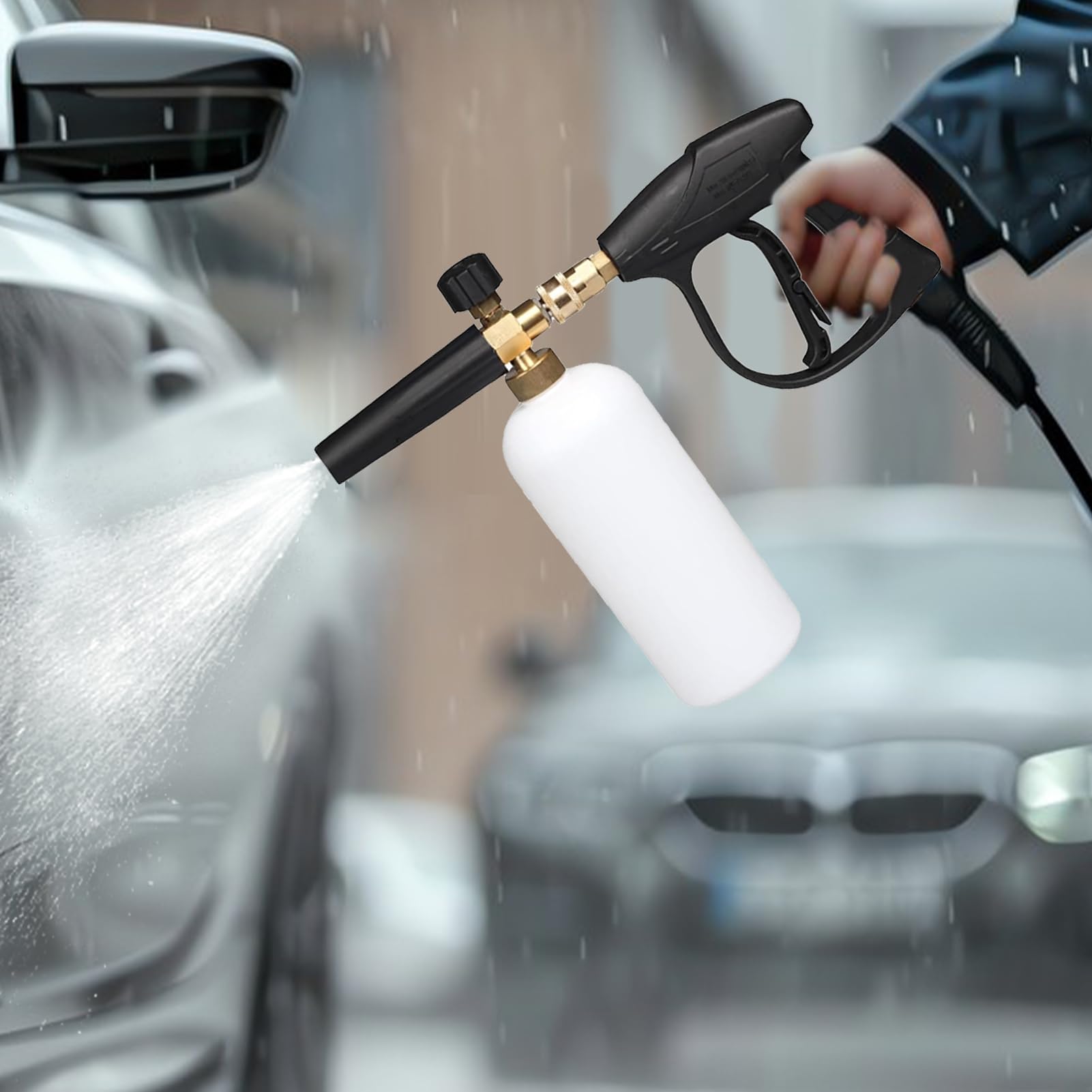 Lancia schiuma, cannone schiuma per idropulitrice ad alta pressione, lancia neve da 1 L con 5 ugelli per schiuma, dispenser di sapone, bottiglia foamer, pistola per schiuma per la pulizia dell'auto