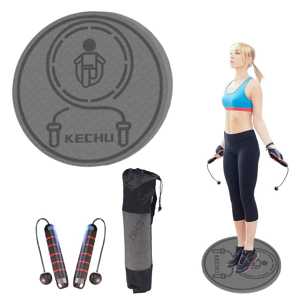 Proberos® Jump Rope Mat & Cordless Jump Rop Kit,6mm Thickness,23'' Dia Non-Slip TPE Exercise Mat Shock Absorbing Jumping Rope Cordless for Indoor Slow Jogging-image-19