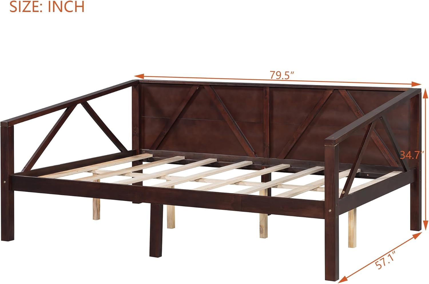 P PURLOVE Full Daybed with Wood Slat Support, Wood Daybed Frame with Triangle Decoration, No Box Spring Needed (Espresso)