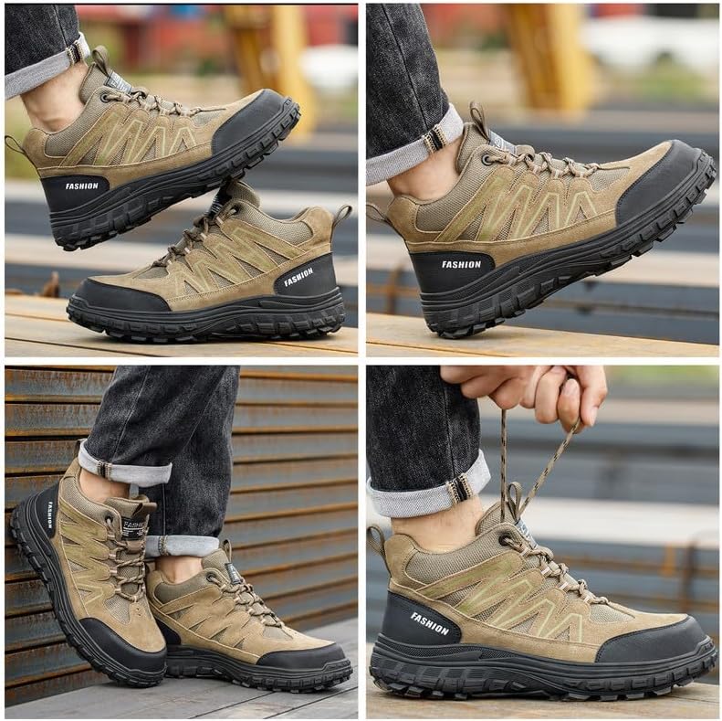 Work Boots for Men,Non Slip Safety Work Shoes,Unbreakable Steel Toe Shoes,Breathable High Top Steel Toe Boots.