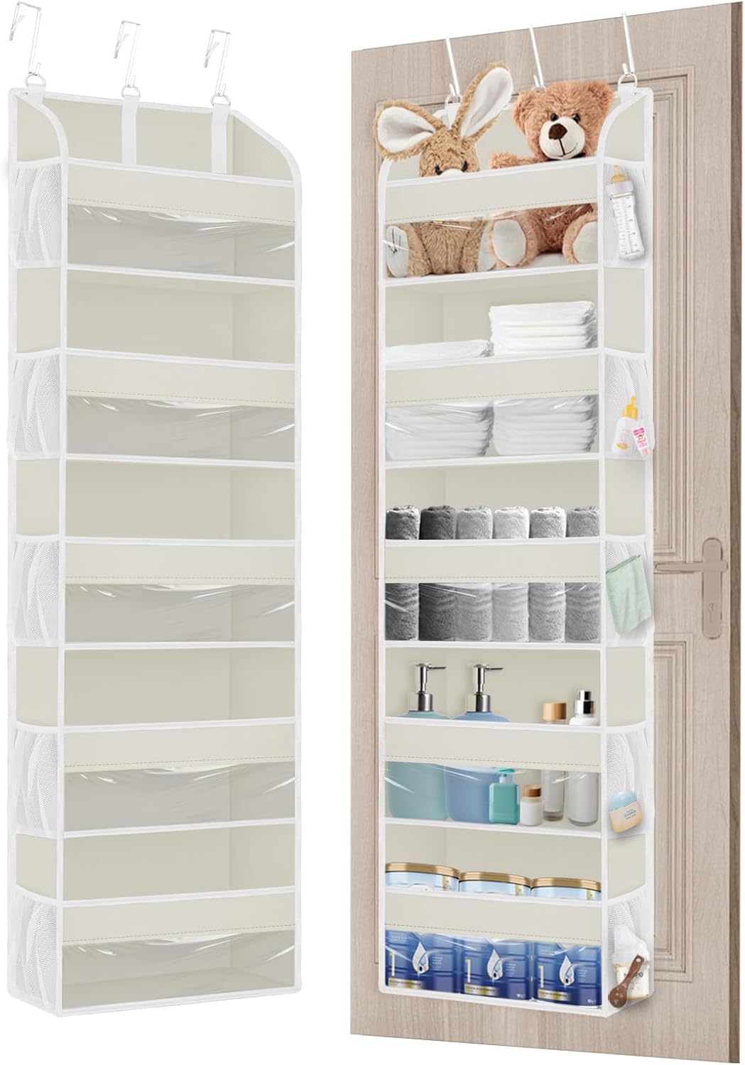 2 Pack Over The Door Storage Organizer with 5 Pockets 10 Mesh Pockets, 44 lbs Weight Capacity Door Hanging Organizers and Storage for Bedroom,Bathroom,Nursery,Kidroom,Babyroom