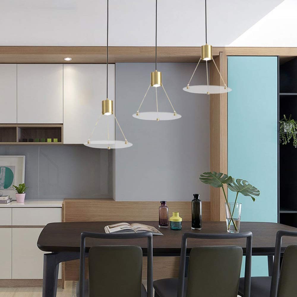 LED Copper Ceiling Lamp - Warm Yellow Light Chandelier for Dining Living Room Study Bedroom - Modern Minimalist Home Lighting Fixture