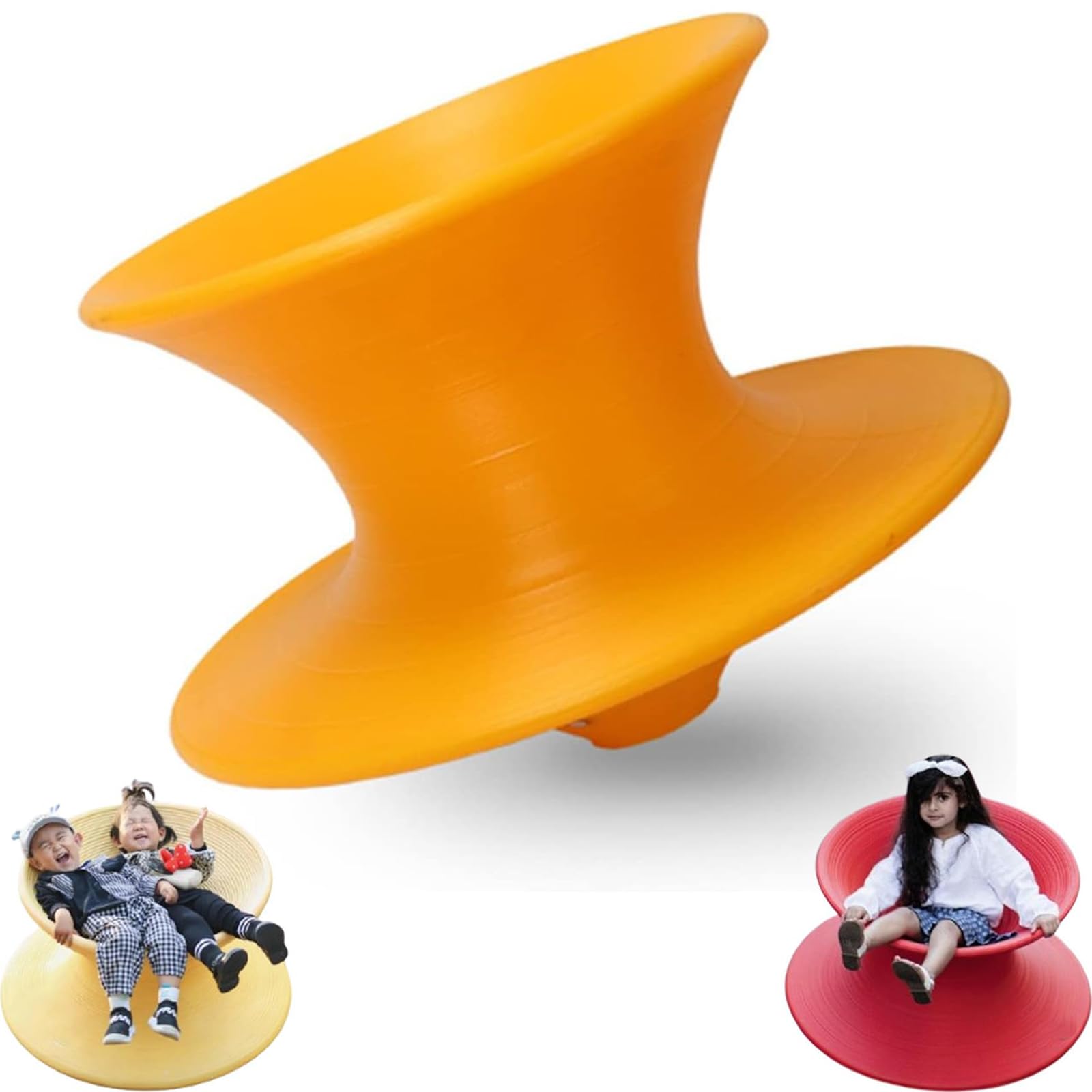 One-Piece Molded Gyro Swivel Chair, 360° Spinner Seat Recliner, Sensory Spinning Seat, Ergonomic Swivel Seat for Kids, Indoor Outdoor Sensory Equipment (Yellow, 25inx17in)