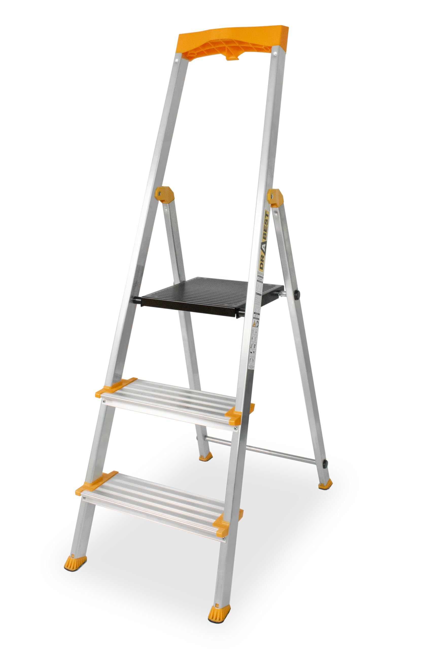 DRABEST Escalera de Tijera Plegable de 3 peldaños - Escalera de Aluminio - Robusta Escalera Plegable con repisa y peldaños Anchos - 120 mm - Escalera para Uso doméstico y Profesional - hasta 150 kg