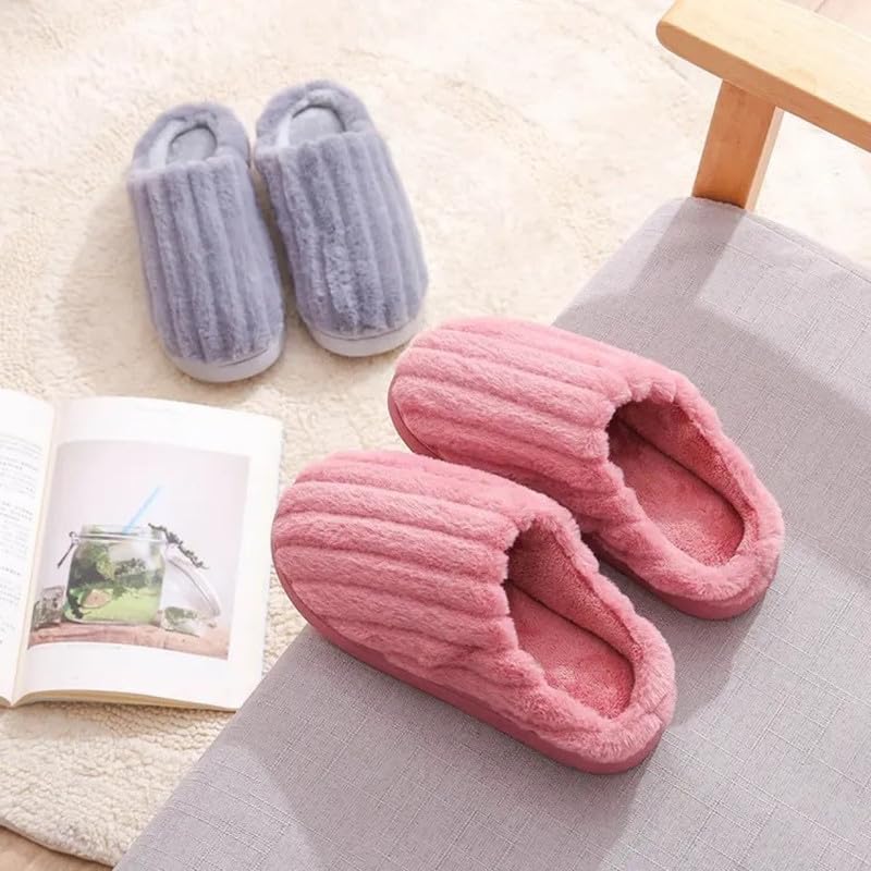 Image of Unisex Winter Flip Flop Slipper for Men and Women Soft Faux Fur Slip On Indoor Home Slides Slipper for Bedroom Sandals