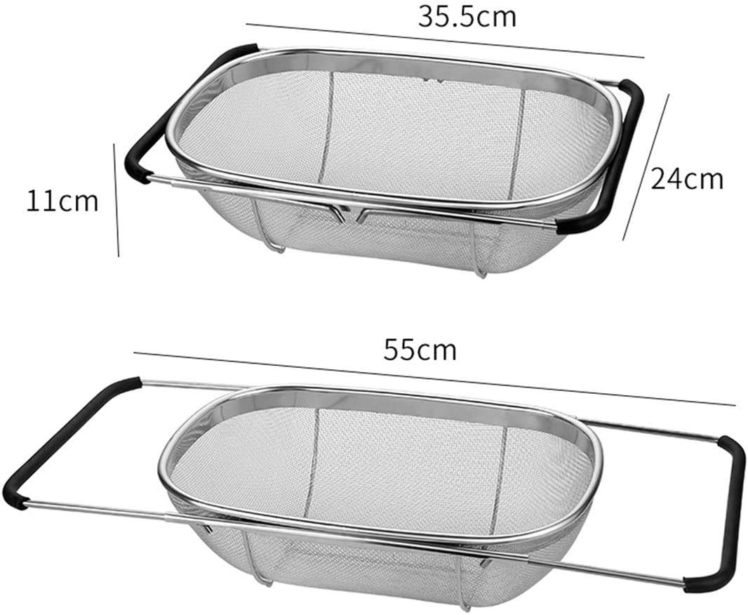D L D - Colino ovale in acciaio inox di alta qualità con cestello a rete fine da 5,8 litri e manici in gomma espandibili, per scolare, filtrare e sciacquare frutta e verdura (modello Upgrade)
