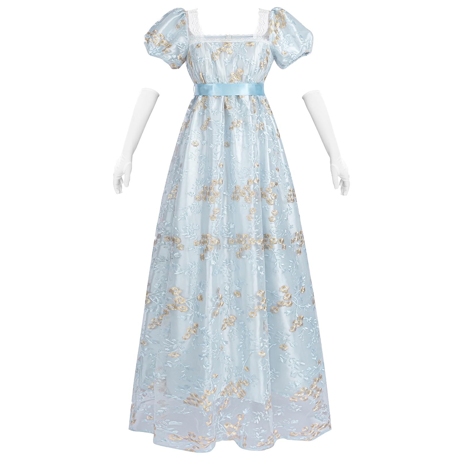 CR ROLECOS Empire Robe Regency Era pour femme - Costume de fête victorien - Avec manches bouffantes - Mariage
