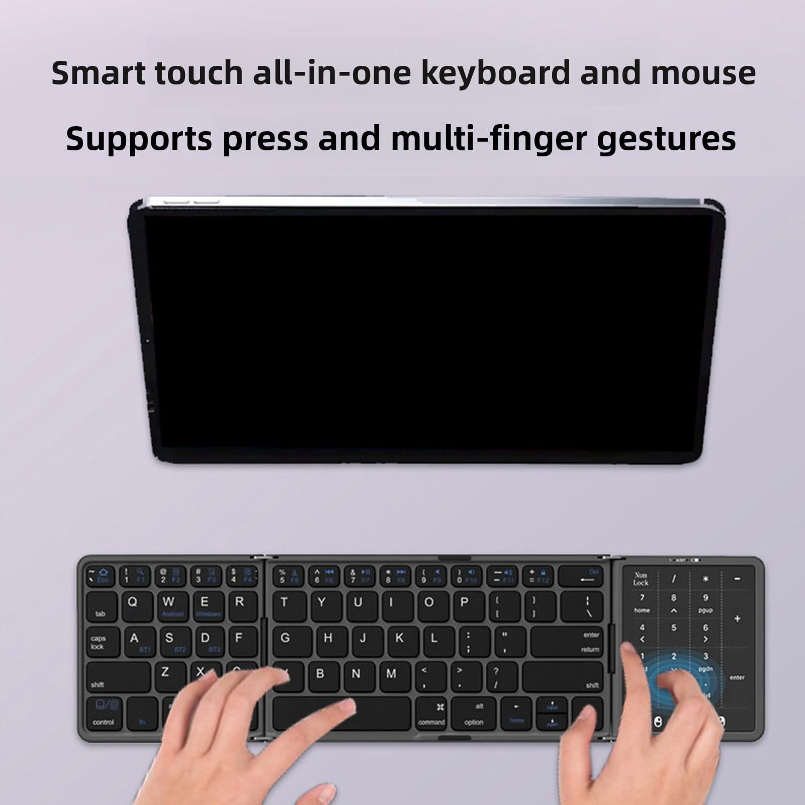 Annadue Tastiera Bluetooth Pieghevole con Touchpad, Mini Tastiera Wireless Portatile da Viaggio Tascabile con Trackpad, Sincronizzazione Multidispositivo Ricaricabile per Tablet P (BLACK)