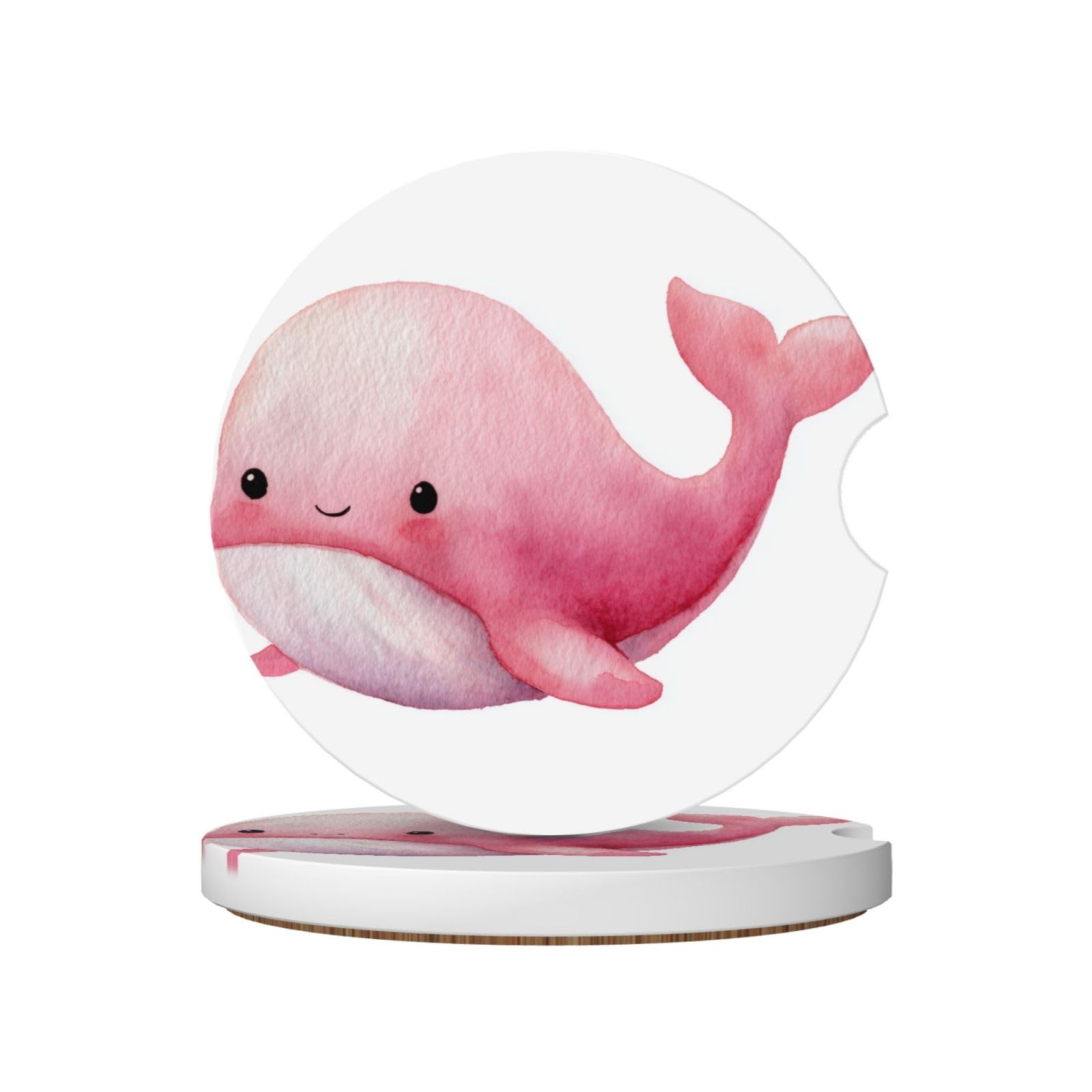 Simple Cute Pink Whale Watercolor Ceramic Coasters,2pcs