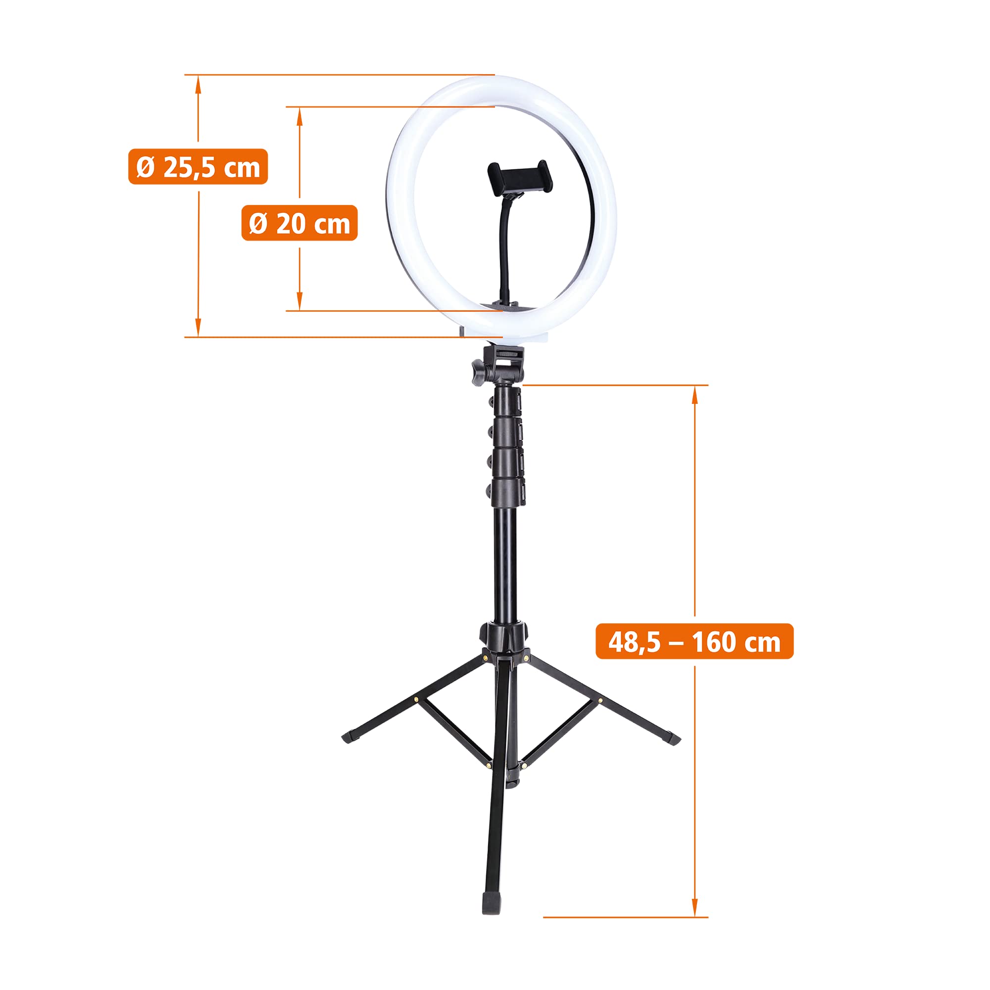 Rollei Lumis Comfort Ring Light Bi-Color, luce ad anello con supporto per smartphone, telecomando per smartphone e treppiede, 120 LED (60 x bianco caldo e 60 x bianco freddo), 28585, nero