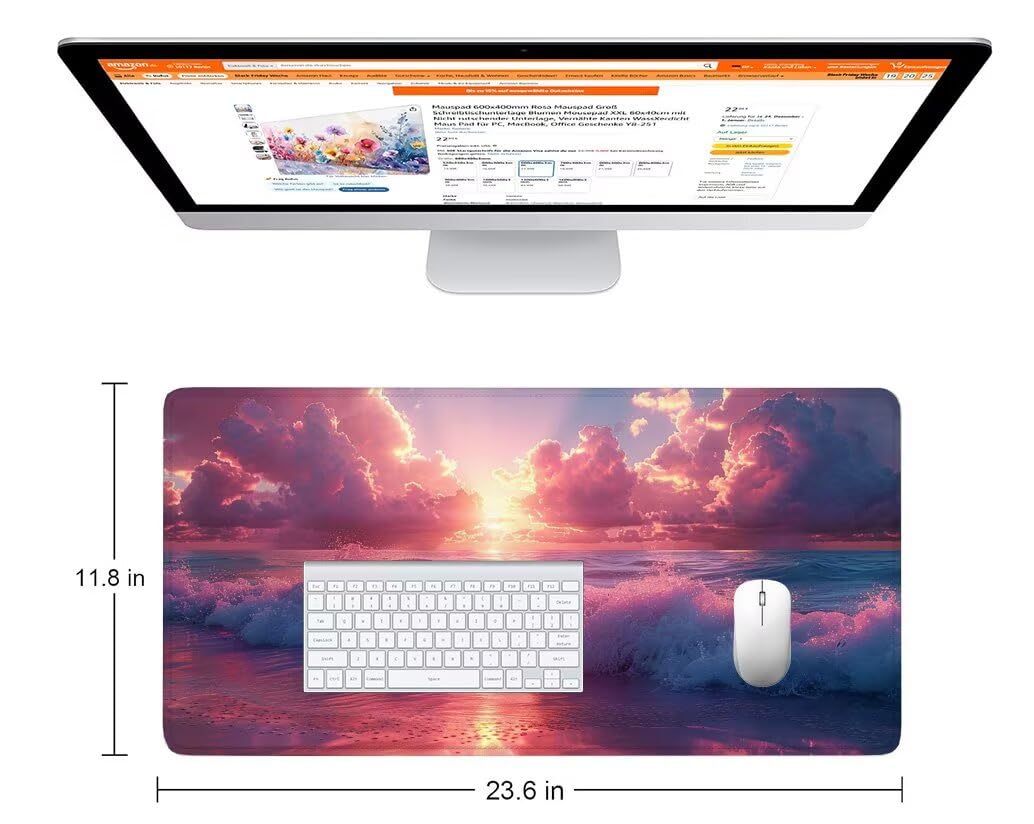 Podkładka pod mysz z zachodem słońca XXL 1400 x 600 mm, różowa podkładka pod mysz z antypoślizgową podstawą, trwała i wodoodporna konstrukcja, poprawia precyzję i szybkość, komputer K0-1243