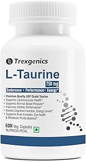 L-TAURINE 750 mg Nervous System, Energy, Heart, Cardiovascular system, Brain, Eye Health Support (60 Vcaps) (Pack of 1)
