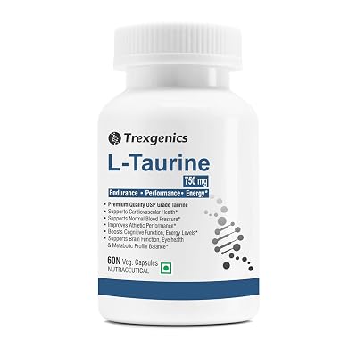Trexgenics L-TAURINE 750 mg Nervous System, Energy, Heart, Cardiovascular system, Brain, Eye Health Support (60 Vcaps) (
