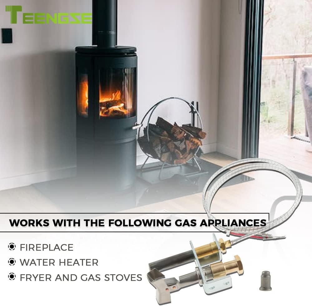 Pilot Burner and 750 Millivolt Thermopile Assembly, Own 36inch Leads with Aluminium Glass Fiber Cover for Fireplaces, Fryer Stoves, Gas