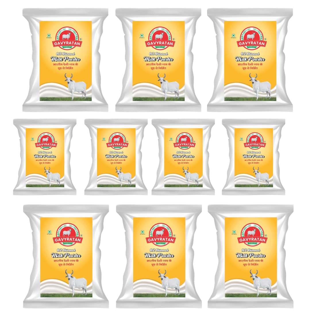 Gavyratan Pure and Natural A2 Desi Cow Skimmed Milk Powder for Tea Coffee (500g, Pack of 10)
