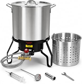 Barton 52 Quart Outdoor Turkey Fryer, 80,000 BTU Propane Burner Aluminum Stock Pot, Seafood Boiler, Crawfish Boiler, Cajun, Clam Steamer, Turkey Roaster, Basket, Lid, Thermometer & Marinade Injector