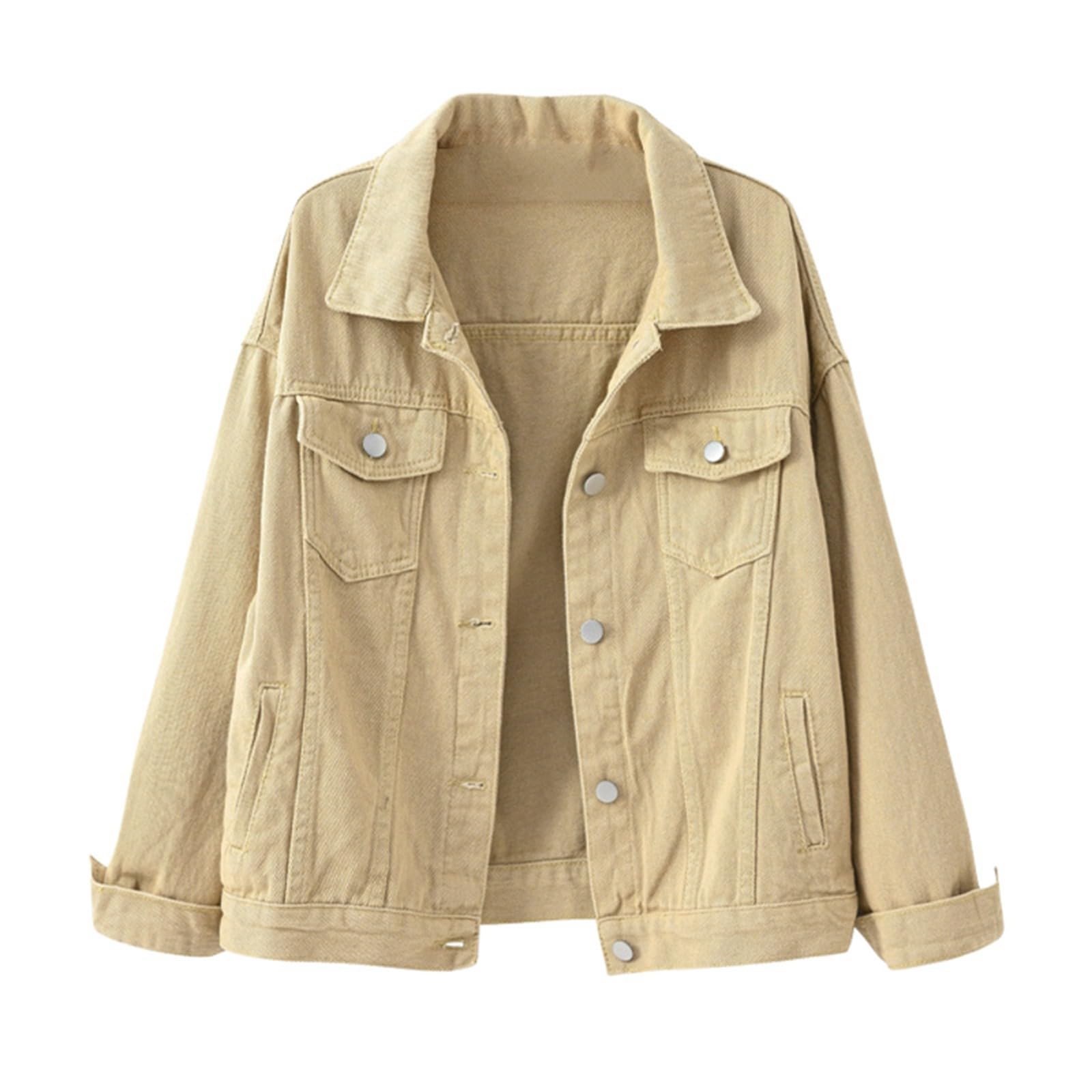 Generisch 2026 Chaqueta vaquera para mujer con bolsillos grandes, cierre de botones, abrigo corto monocolor, versátil y combinable para el día a día