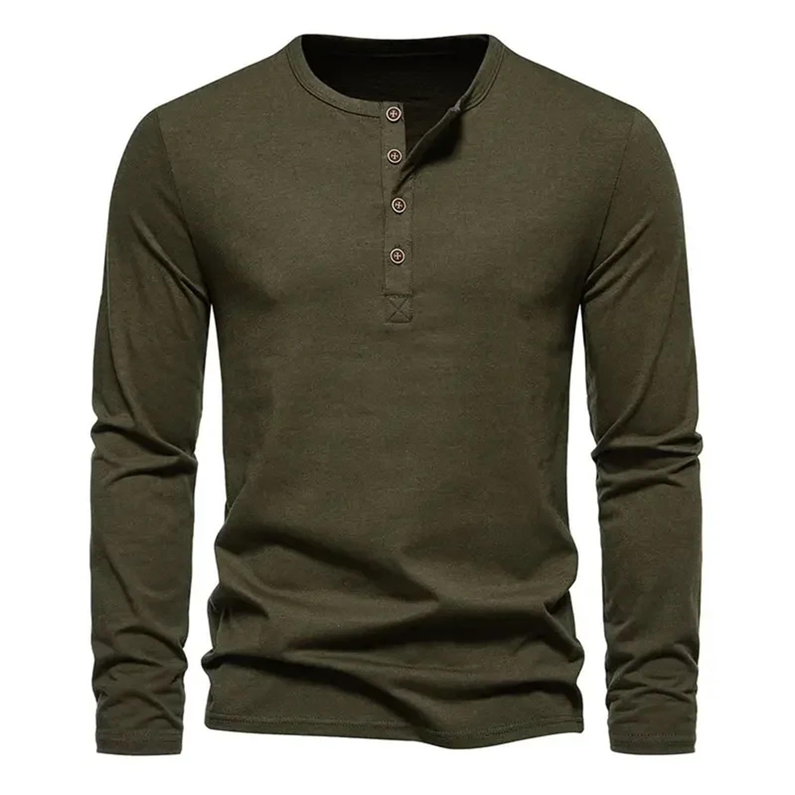 T-shirt da uomo alla moda con bottoni o collo a maniche lunghe, alla moda, casual, vintage, con bottoni