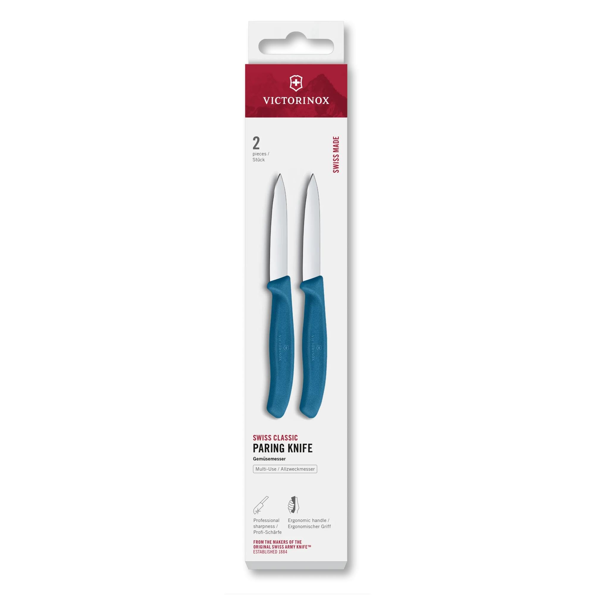 Victorinox Swiss Classic, Paring and Vegetable Knife Set, 2-piece, Extra Sharp Blade, Straight Edge for Precise cuts, 8 cm, Stainless Steel, Blue