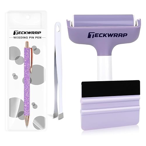 TECKWRAP Brayer Roller Set for Vinyl DIY Crafts - 4 PCS | Printmaking Brayer, Pin Pen, Tweezers & Felt Squeegee for Iron-On Vinyl, Scrapbooking, Stamping, Card Making, Relief Printing