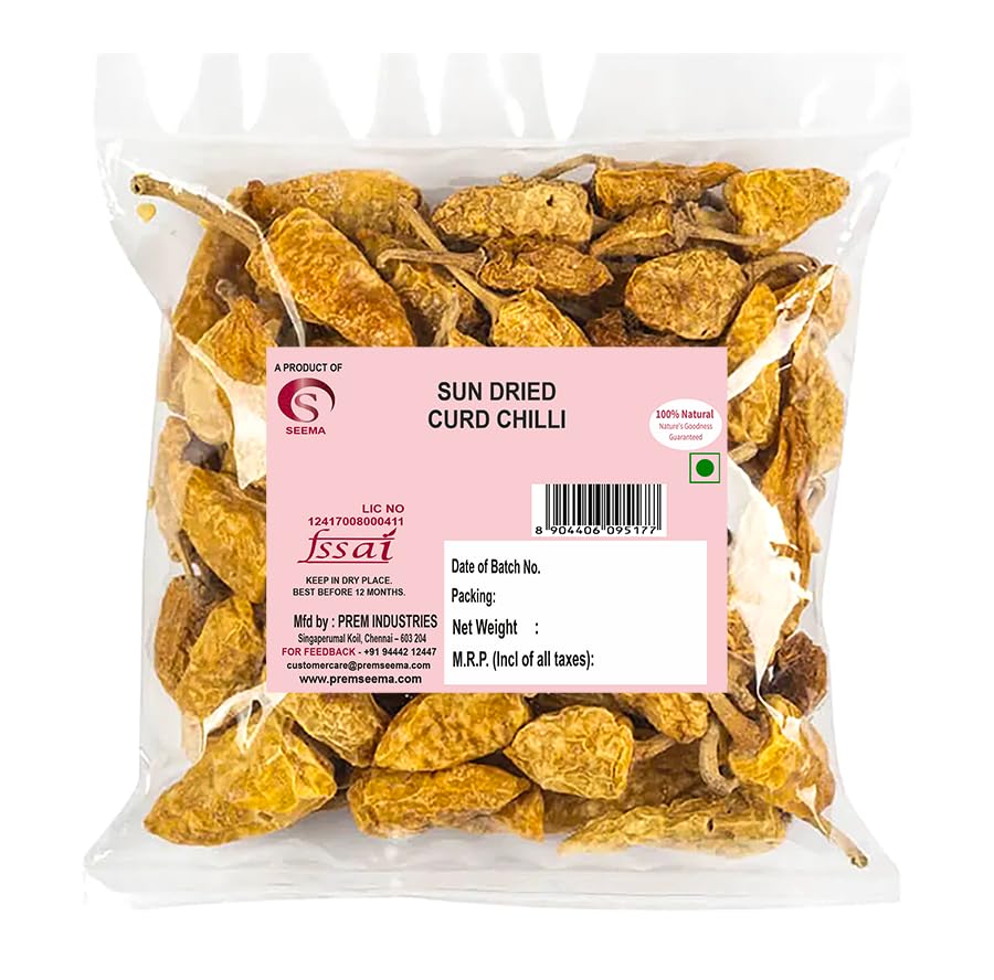 Seema Mor Milagai - Sun Dried Curd Chillies | South Indian Dried Chillies | Premium Sun-dried Milagai - Uppu Milakai - Dahi Mirchi 500 gm