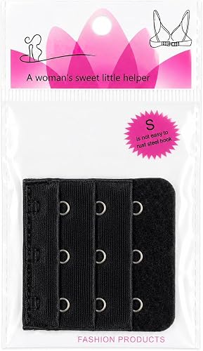 3 Hook Bra Extender Strap Extension, Soft Stretch Comfort, Black 1 Pack