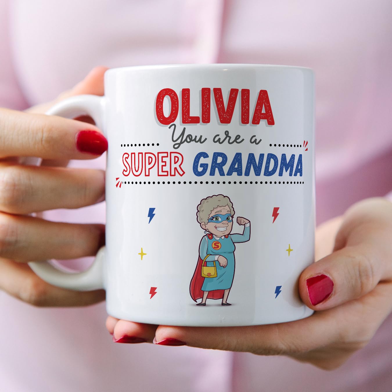 MUGFFINS Personalised Mug for Grandmother/Grandma - in English - You are Super! - Funny Custom Gift - Ceramic 11oz Mug - Image 5