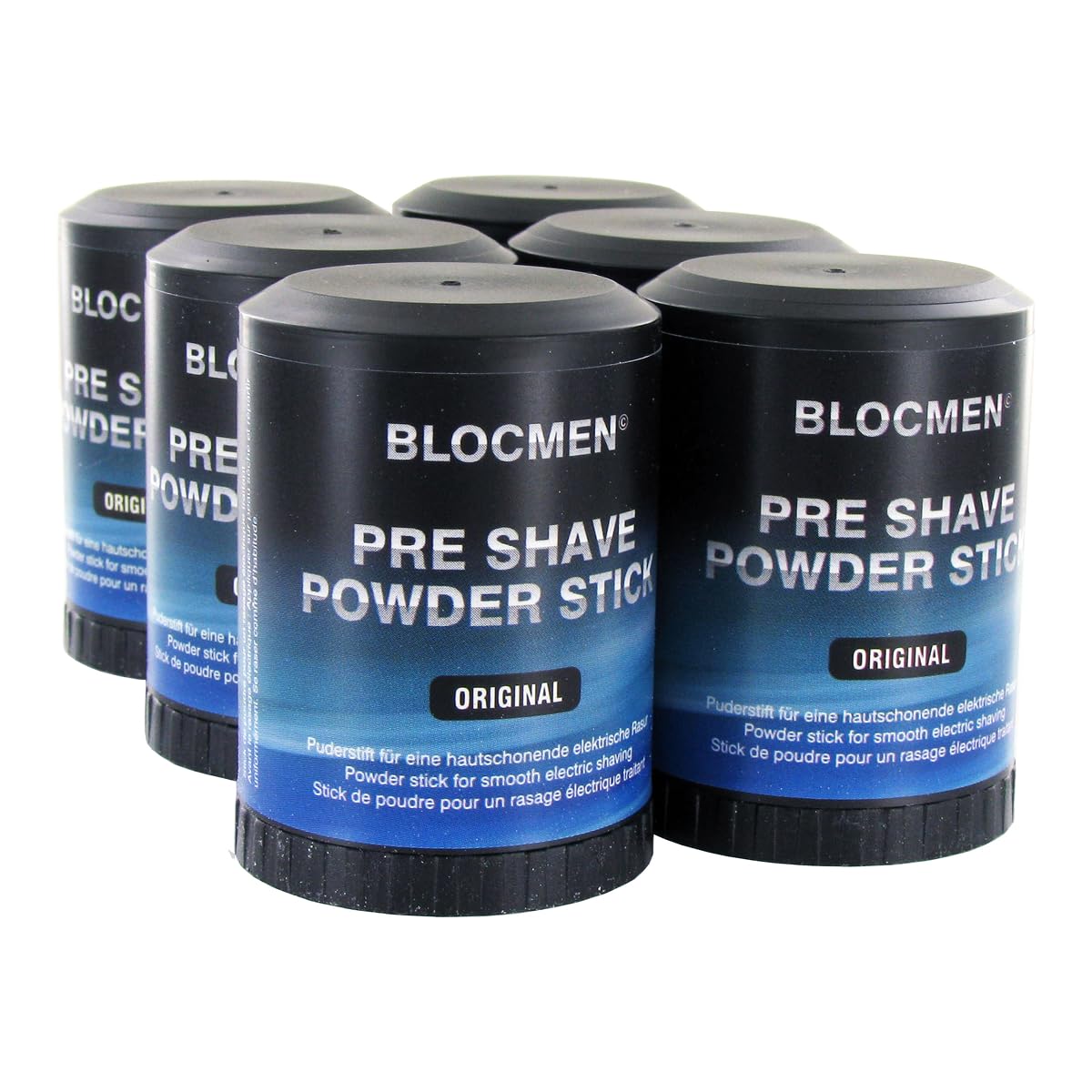 BLOCMEN Original Stick de poudre original 60g - rasage à sec doux sans irritations - stick avant-rasage avec menthol pour hommes (60 g (Lot de 6))