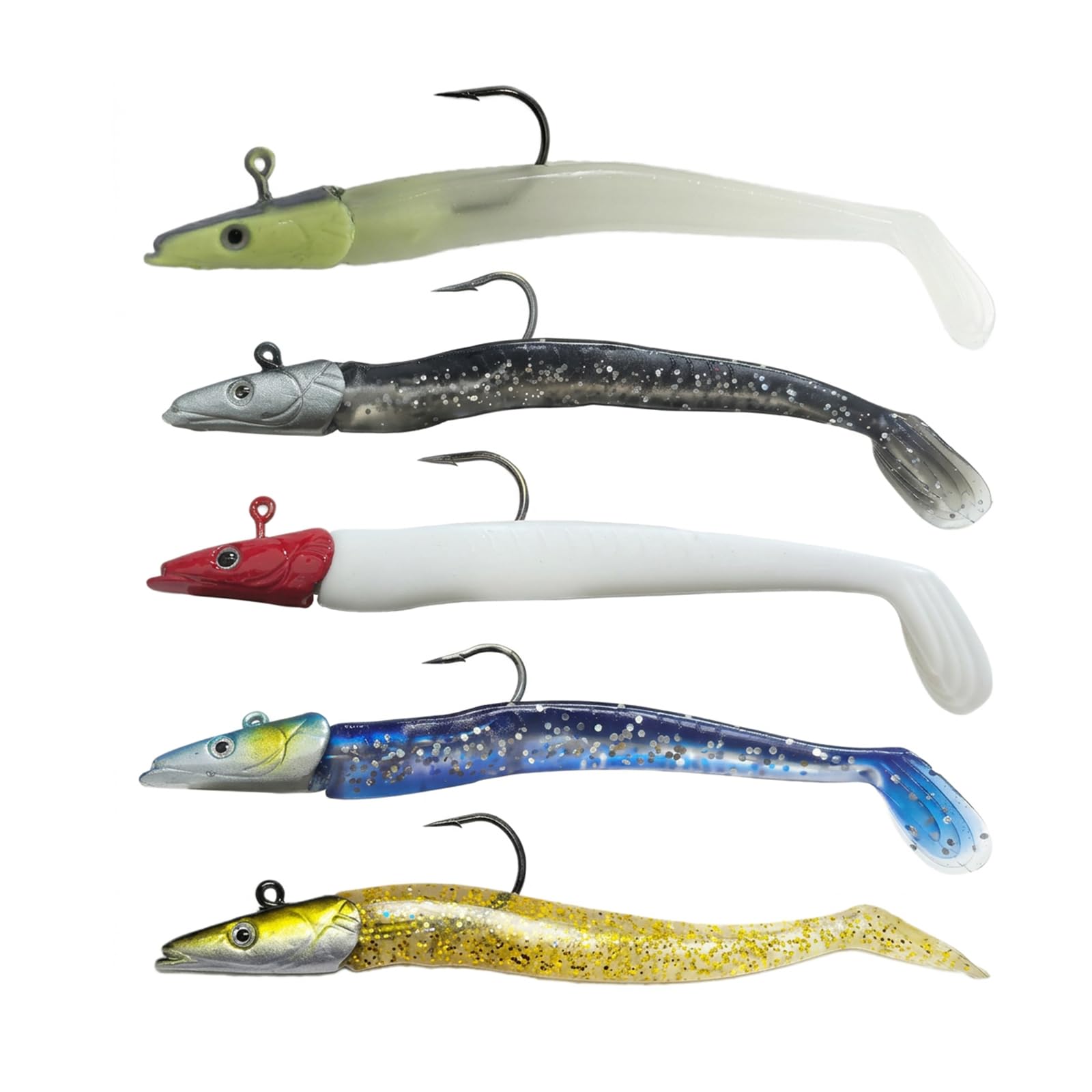 5pc 22g Fishing Lures,Weedless Bass Sea Trout Fishing Lures, Soft Silicone Jelly Single Hook Soft Realistic Swimbait Mackerel Swim Action Sand Eel Tail Jig Weedless
