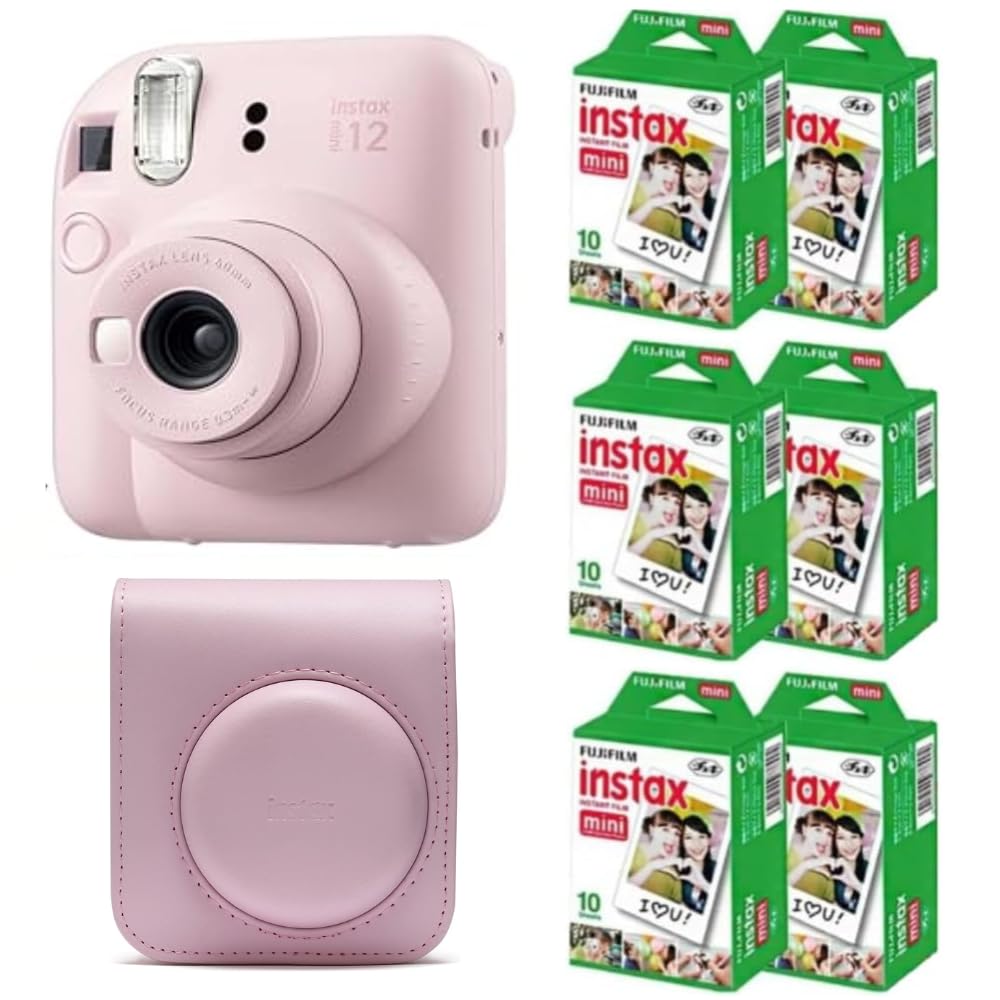 Fujifilm Instax Mini 12 Instant Film Camera (Blossom Pink) w/Case + Extra Film